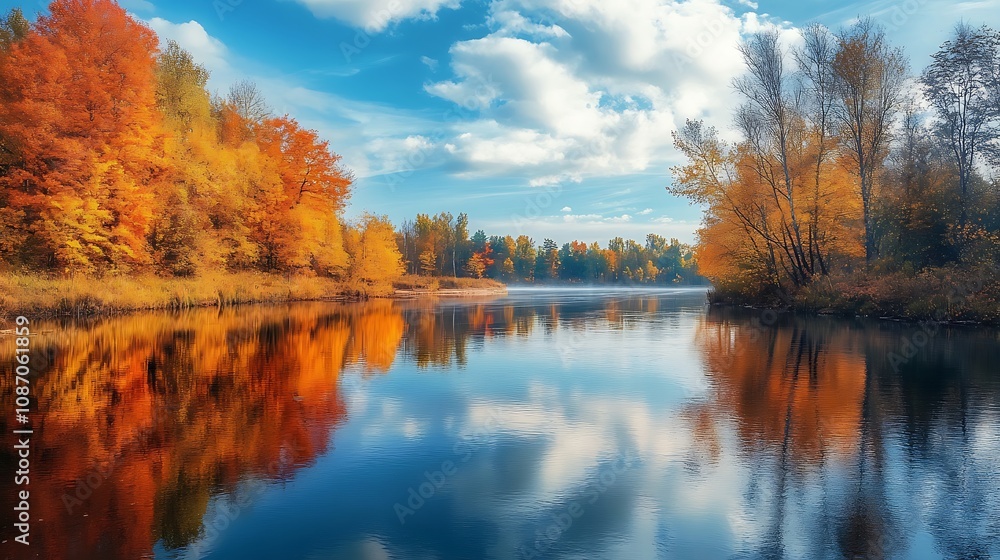 Autumn Landscape with Colorful Trees and Reflections on a Calm Lake Autumn Landscape with Colorful Trees and Reflections on a Calm Lake