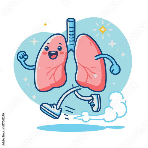 cartoon of a pair of healthy lungs running