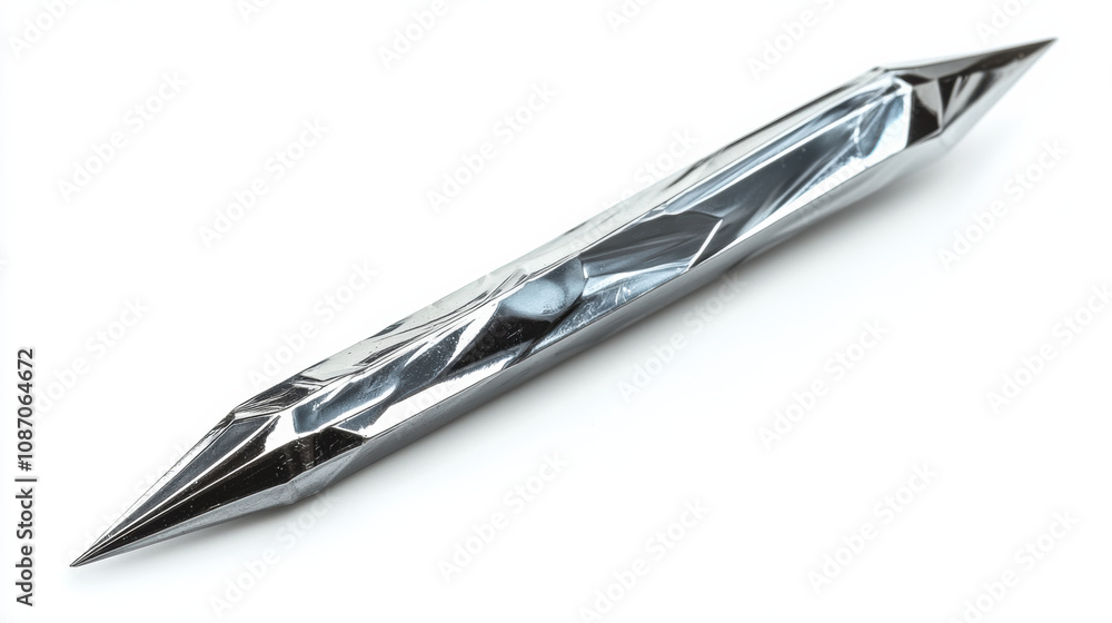 Sleek metallic shard sharp edges reflective surface cold industrial geometric abstract single object white background Sleek metallic shard sharp edges reflective surface cold industrial geometric abstract single object white background