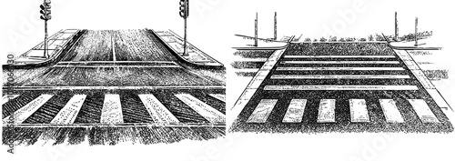 Simple flat illustration of a road intersection in isometric view