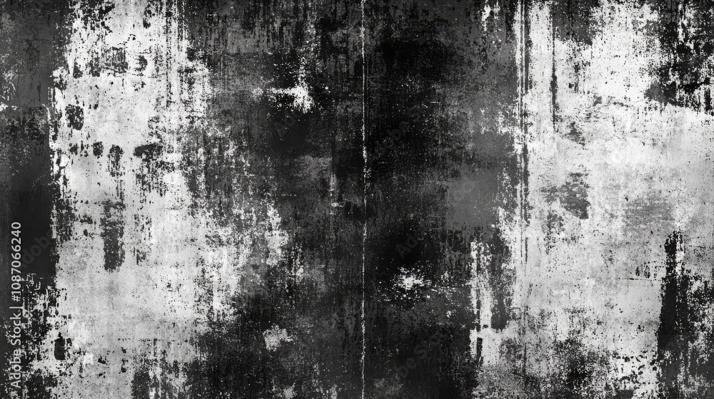 Fototapeta premium A textured grayscale abstract background featuring a mix of black and white tones, creating a rough and artistic appearance.
