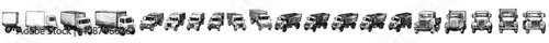 The truck silhouettes set is an extensive collection of modern silhouette designs on a white background.