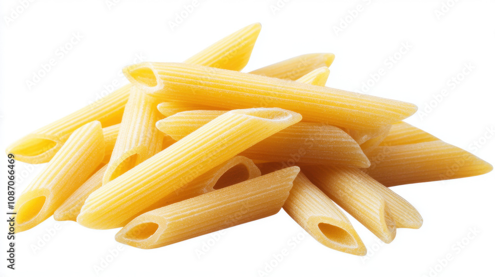 Raw italian penne rigate pasta isolated on white background, Raw italian penne rigate pasta isolated on white background,
