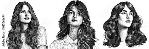 Flat modern illustration of a young woman avatar with curly hairstyle. Modern female character, pretty and beautiful with wavy curls and a smart hair bun.