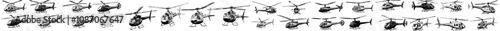 Modern helicopter silhouettes, isolated background, set of helicopter silhouettes