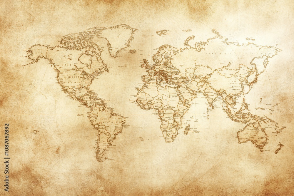 Fototapeta premium Antique World Map Illustration on Aged Paper