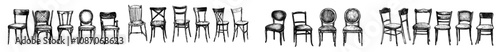Set of modern chair silhouettes on an isolated background