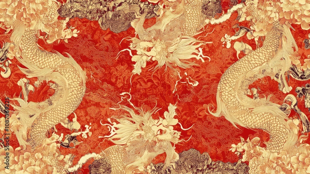Traditional Chinese dragon pattern in red and gold, isolated on white. Traditional Chinese dragon pattern in red and gold, isolated on white.
