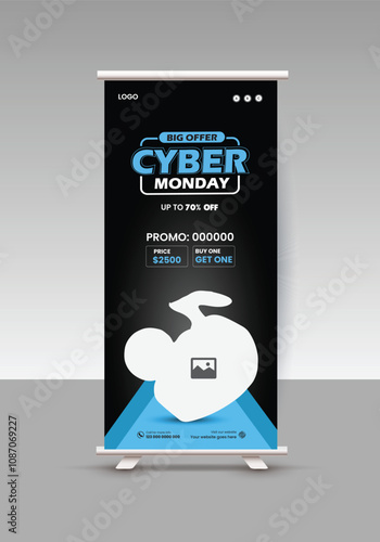 Cyber ​​Monday Sale Roll-up Banner Template or Earbud Display Standee Roll-up Banner Design
