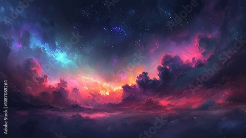 Dreamlike oil art of the night sky, with stars blending into colorful strokes