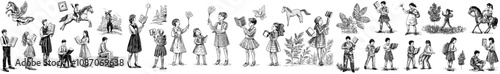An illustrated set of books reading and fantasy adventures based on fairy tales and fiction. Kids literature, creativity, and imagination concept.