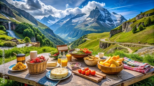 Scenic Food Photography Along the Serpentine of Grossglocknerstrasse Featuring Alpine Delicacies and Breathtaking Mountain Views for Culinary Enthusiasts and Travelers photo