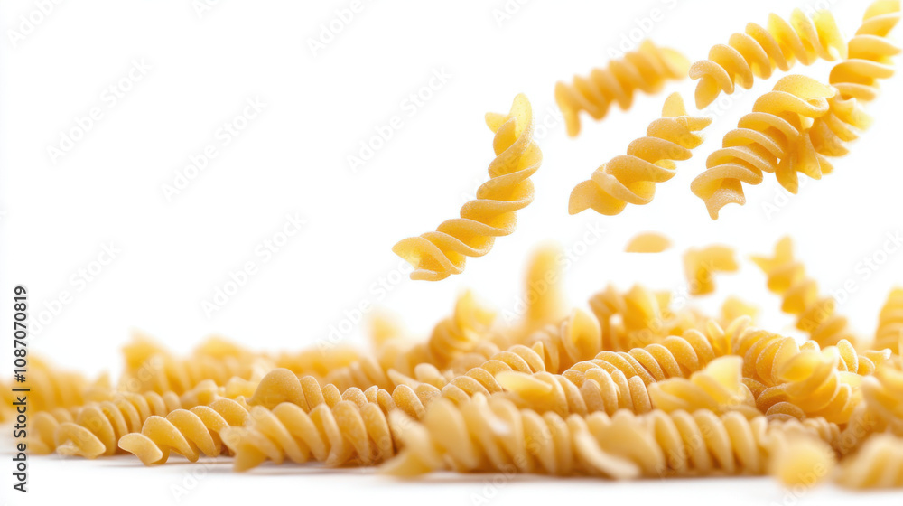 Falling fusilli pasta isolated on white background Falling fusilli pasta isolated on white background