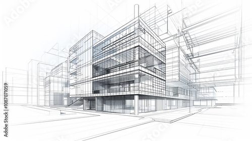 Wallpaper Mural Modern Architecture building construction perspective design, building sketch line drawing on white background Modern Architecture building construction perspective design, building sketch line white  Torontodigital.ca