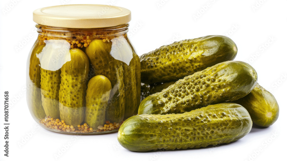 Marinated cucumbers, pickled gherkins isolated on white background Marinated cucumbers, pickled gherkins isolated on white background