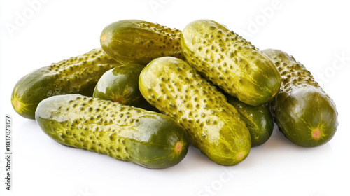 Marinated cucumbers, pickled gherkins isolated on white background