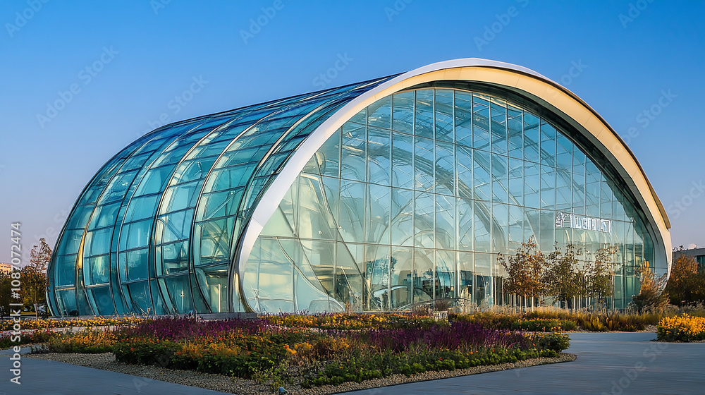 Modern office building A modern hospital building features a glass facade with commercial office buildings in the background, modern landscape design with big green bushes.
Modern office building A modern hospital building features a glass facade with commercial office buildings in the background, modern landscape design with big green bushes.
