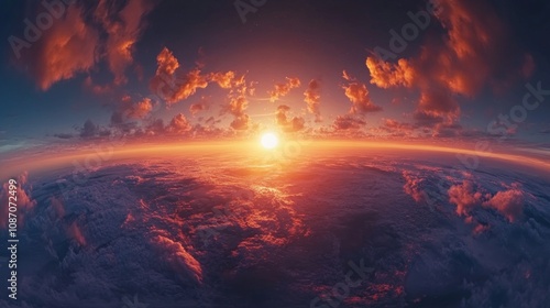 Vibrant panoramic sunset sky with rich colors, dramatic light contrasts, and a captivating twilight atmosphere photo