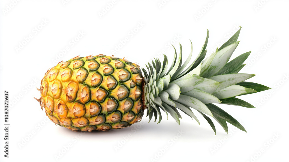 Pineapple isolated. One whole pineapple with green leaves isolated on white background with clipping path Pineapple isolated. One whole pineapple with green leaves isolated on white background with clipping path