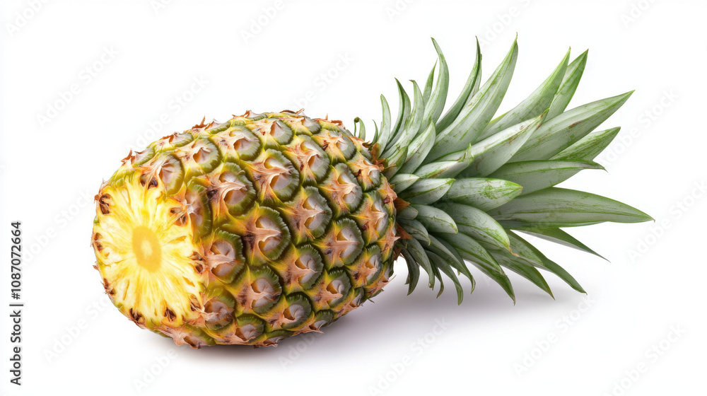 Pineapple isolated. One whole pineapple with green leaves isolated on white background with clipping path Pineapple isolated. One whole pineapple with green leaves isolated on white background with clipping path