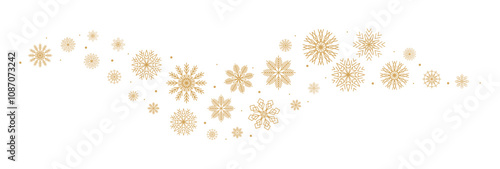 Wallpaper Mural Christmas stars and snowflakes border, frame, divider. Snow winter background. Happy new year 2025 vector banner in luxury gold colors.  Torontodigital.ca