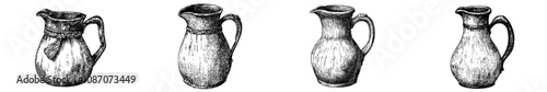 An ink sketch of an engraved style modern illustration of a jug or pitcher