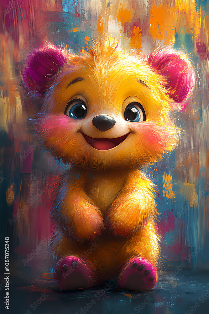 Obraz premium smiling bear, 2d vector art style,cartoon stylized, vibrant colors, 