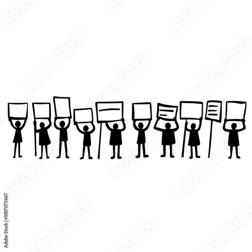 The protest people silhouette modern with two groups in the back
