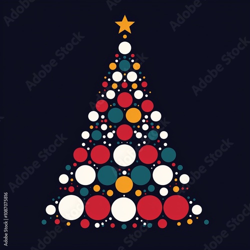 Abstract Christmas tree design with colorful circles.