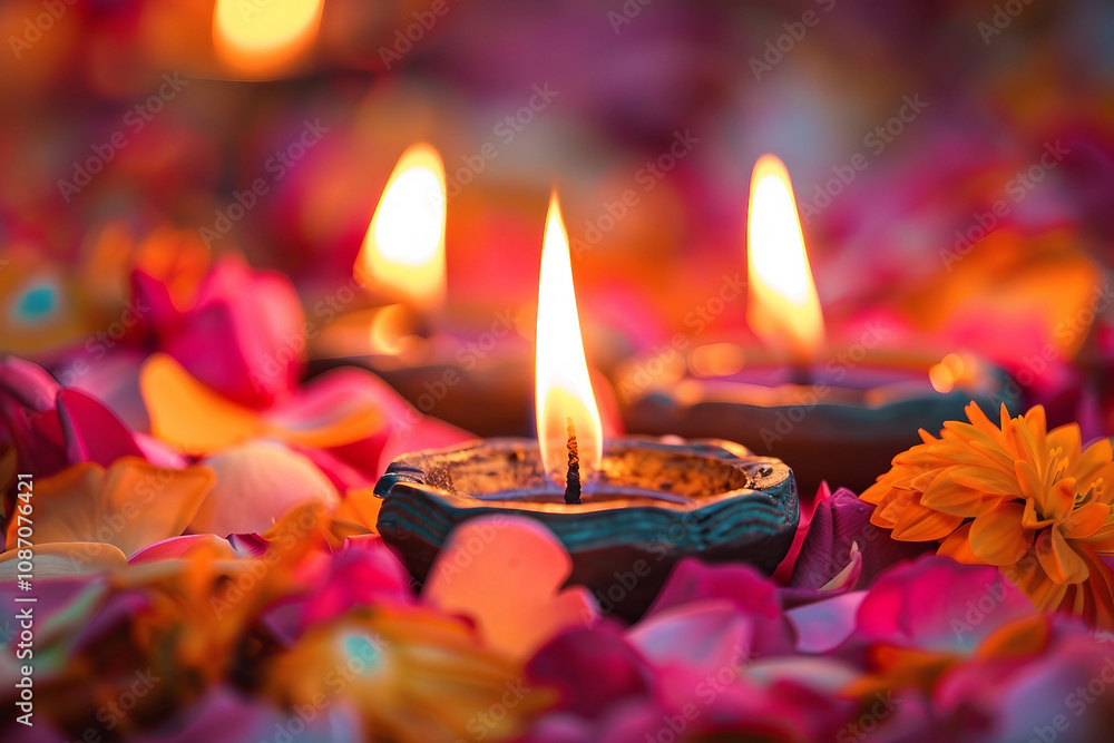 Generative AI Image of Traditional Diwali Festival of Lights with Oil Lamps and Festive Atmosphere Generative AI Image of Traditional Diwali Festival of Lights with Oil Lamps and Festive Atmosphere
