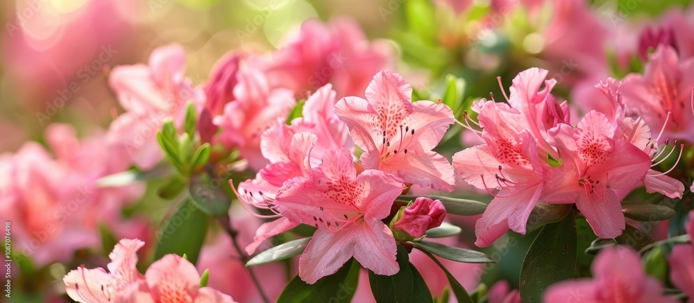 Obraz premium Vibrant Pink Azalea Blooms in a Serene Garden