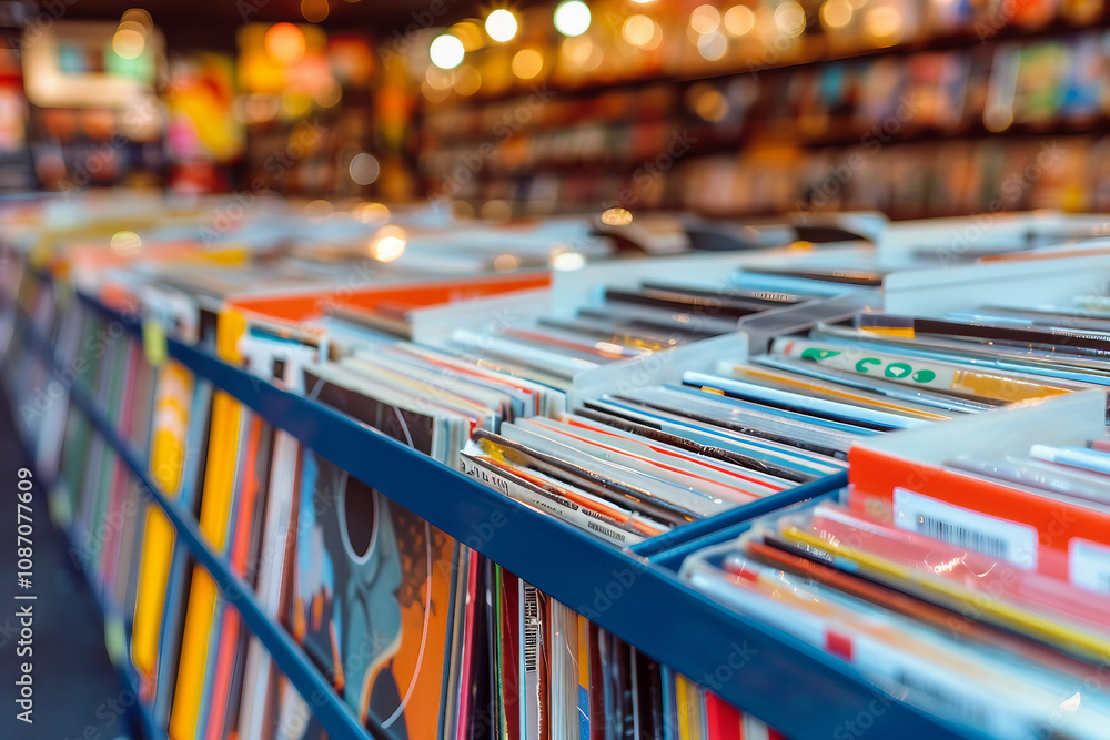Person look vinyl records in retro music store, surrounded by various music genres classic CDs tapes vintage musical instruments, Generative AI Person look vinyl records in retro music store, surrounded by various music genres classic CDs tapes vintage musical instruments, Generative AI