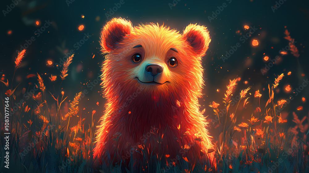 Obraz premium smiling bear, 2d vector art style,cartoon stylized, vibrant colors, 