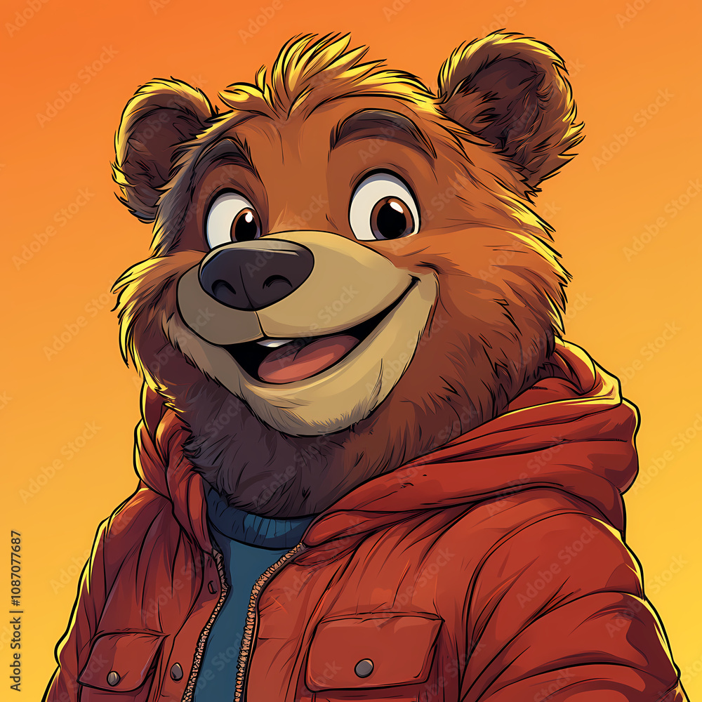 Obraz premium smiling bear, 2d vector art style,cartoon stylized, vibrant colors, 