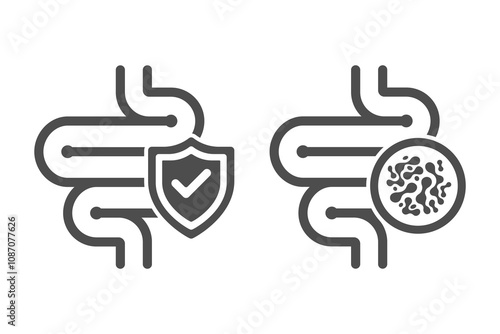 Healthy digestion icon set. Intestine graphic sign isolated on white background. Vector illustration