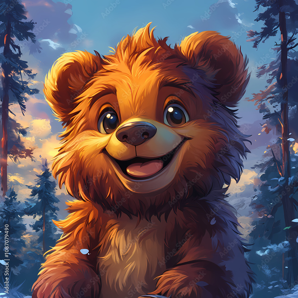 Fototapeta premium smiling bear, 2d vector art style,cartoon stylized, vibrant colors, 