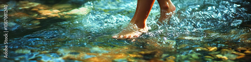 A person wading in the river, feeling its soothing touch.