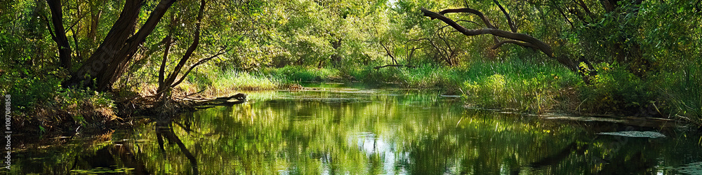 Riverine Sanctuary: A protected area along the river, teeming with wildlife. Riverine Sanctuary: A protected area along the river, teeming with wildlife.