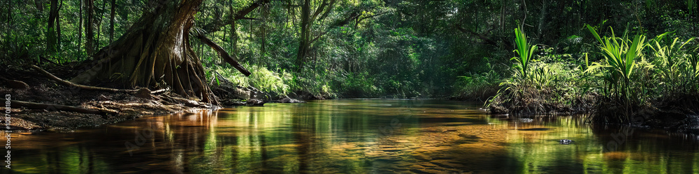 Riverine Sanctuary: A protected area along the river, teeming with wildlife. Riverine Sanctuary: A protected area along the river, teeming with wildlife.