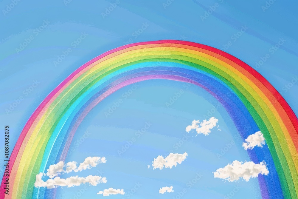Rainbow Arcs Across Blue Sky with Fluffy White Clouds Gently Drifting Rainbow Arcs Across Blue Sky with Fluffy White Clouds Gently Drifting