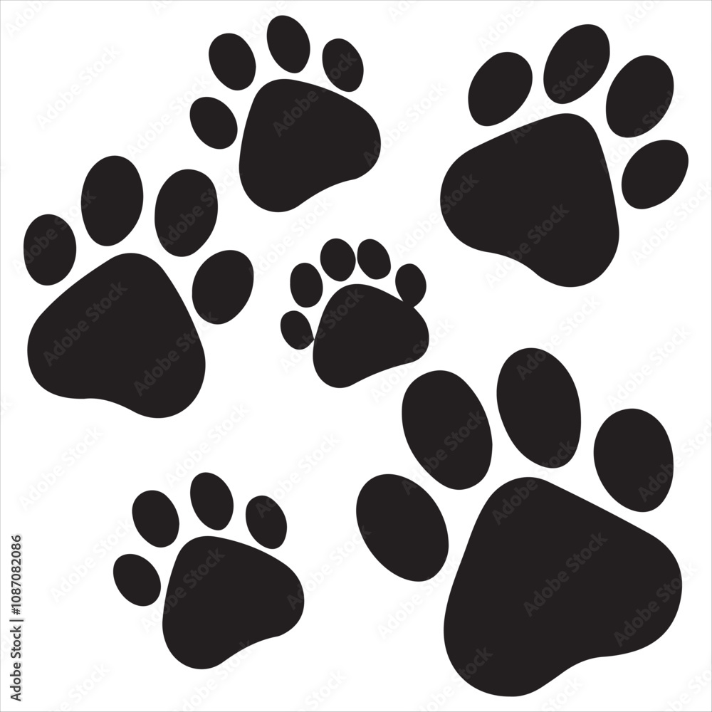 Fototapeta premium et of animal paw print. Paw prints, icon. Vector paw. Dog, puppy, cat, bear, wolf. Legs. Foot prints. Paw icon