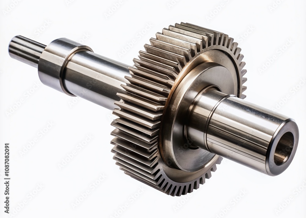 Isolated Metal Shaft with Gear on White Background - Panoramic Photography for Industrial and Mechanical Concepts, Perfect for Technical Illustrations and Engineering References Isolated Metal Shaft with Gear on White Background - Panoramic Photography for Industrial and Mechanical Concepts, Perfect for Technical Illustrations and Engineering References