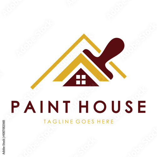 logo icon illustration house paint with a blend of brushes and rollers for house wall paint design, minimalist house, painting, interior, building, property business, wallpaper, vector concept