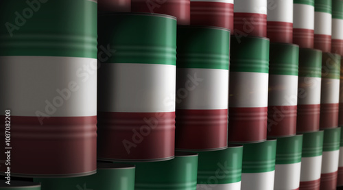 Kuwait oil crude petroleum fuel barrels in row