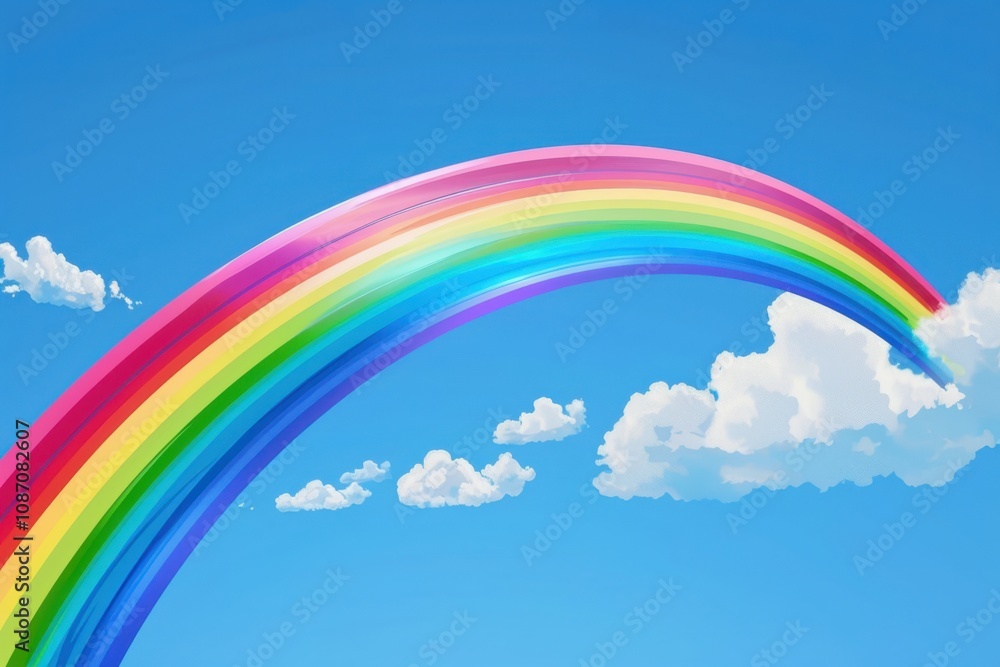 Rainbow Arcs Across Blue Sky with Fluffy Clouds Gracefully Rainbow Arcs Across Blue Sky with Fluffy Clouds Gracefully
