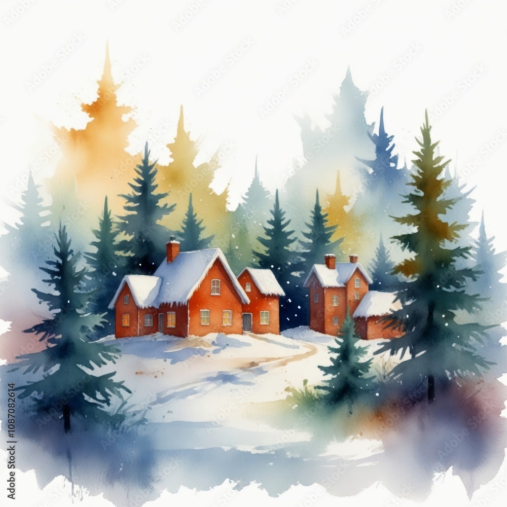 Naklejka premium acuarela navidad. bosque