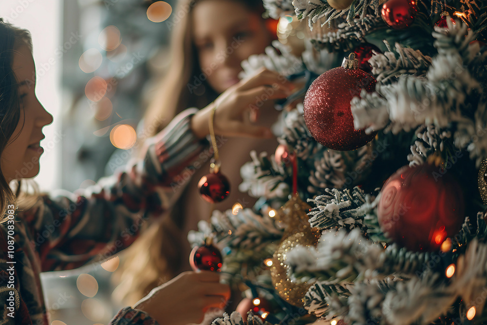 Naklejka premium Holidays atmosphere on eve of miracle festive New Year decoration at home ai generative