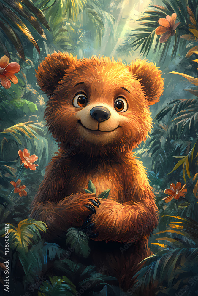 smiling bear, 2d vector art style,cartoon stylized, vibrant colors, smiling bear, 2d vector art style,cartoon stylized, vibrant colors,