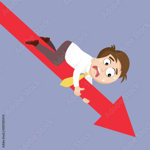 Businessman Falling Down With Arrow. Arrow Down Man Concept. Flat, Vector, Illustration, Cartoon, EPS10.