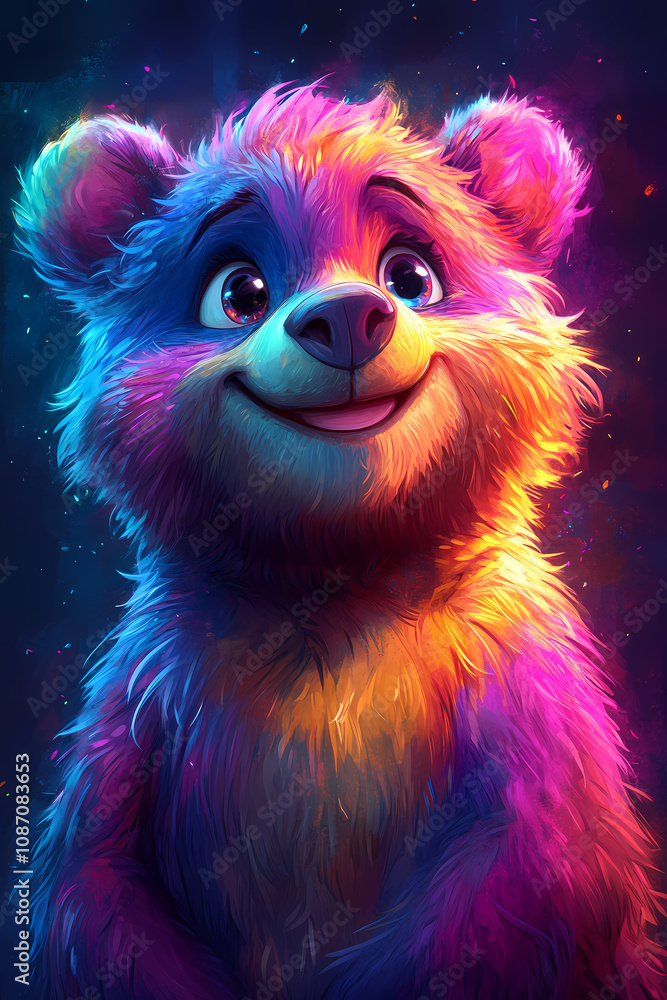 smiling bear, 2d vector art style,cartoon stylized, vibrant colors, smiling bear, 2d vector art style,cartoon stylized, vibrant colors,